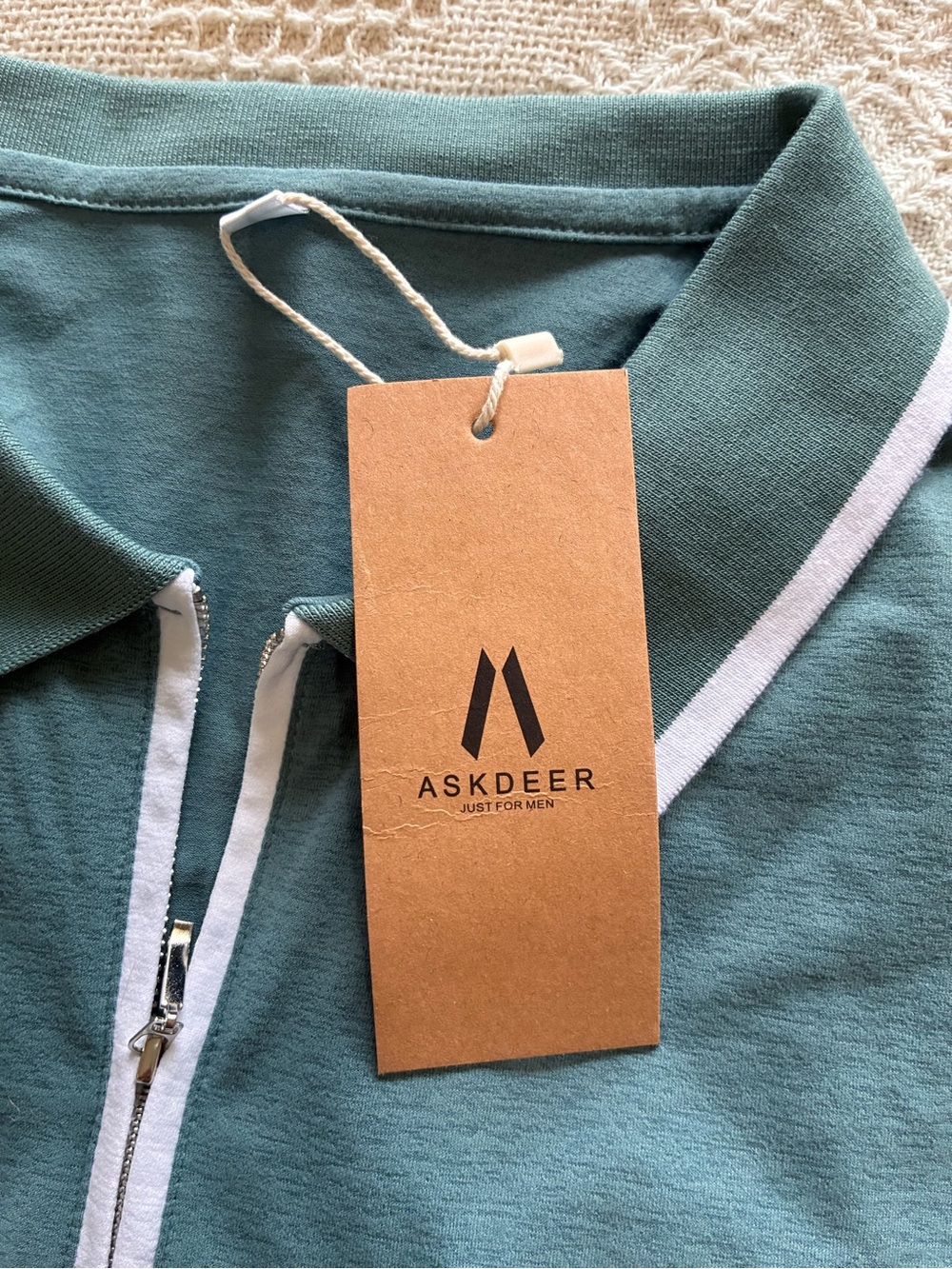 Askdeer Long Sleeve Quarter-Zip Polo Shirt Sage Green Men’s Sz L New w/ Tag! - Picture 9 of 10